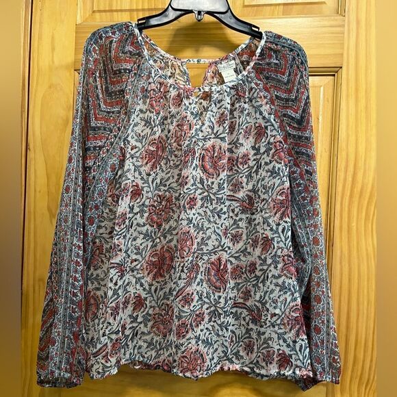 Lucky Brand printed sheer blouse size M - Picture 1 of 7